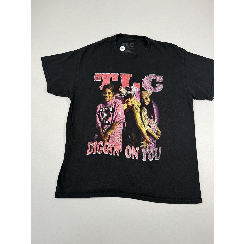 TLC Shirt Mens Large Black Diggin On You Graphic Tee 90s R&B Music Band